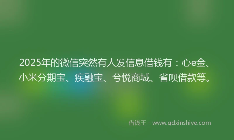 2025年的微信突然有人发信息借钱有：心e金、小米分期宝、疾融宝、兮悦商城、省呗借款等。