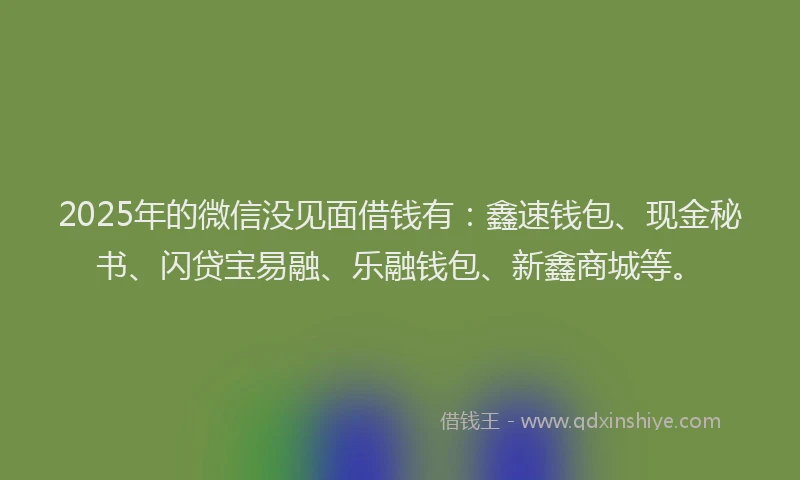 2025年的微信没见面借钱有：鑫速钱包、现金秘书、闪贷宝易融、乐融钱包、新鑫商城等。