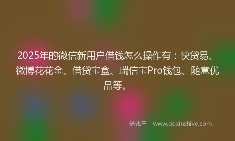 2025年的微信新用户借钱怎么操作有：快贷易、微博花花金、借贷宝盒、瑞信宝Pro钱包、随意优品等。