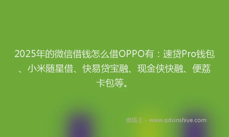 2025年的微信借钱怎么借OPPO有：速贷Pro钱包、小米随星借、快易贷宝融、现金侠快融、便荔卡包等。