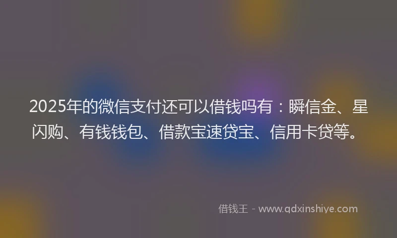 2025年的微信支付还可以借钱吗有：瞬信金、星闪购、有钱钱包、借款宝速贷宝、信用卡贷等。