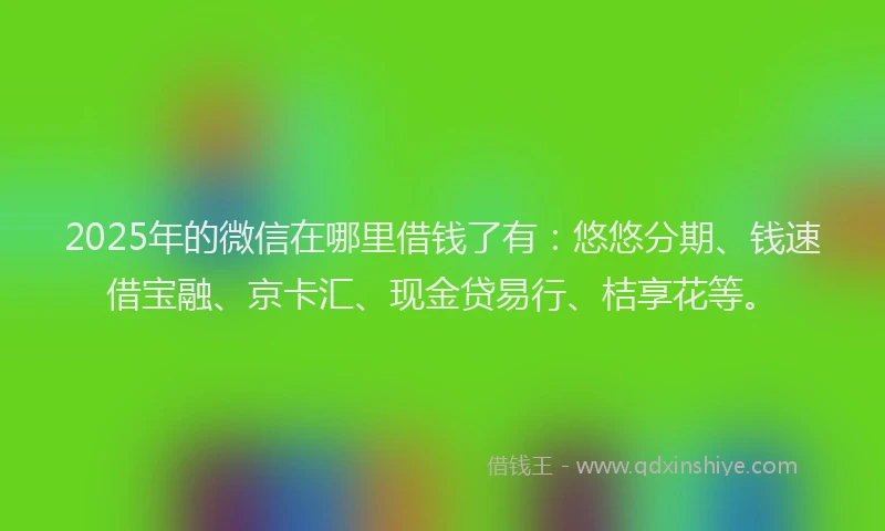 2025年的微信在哪里借钱了有：悠悠分期、钱速借宝融、京卡汇、现金贷易行、桔享花等。