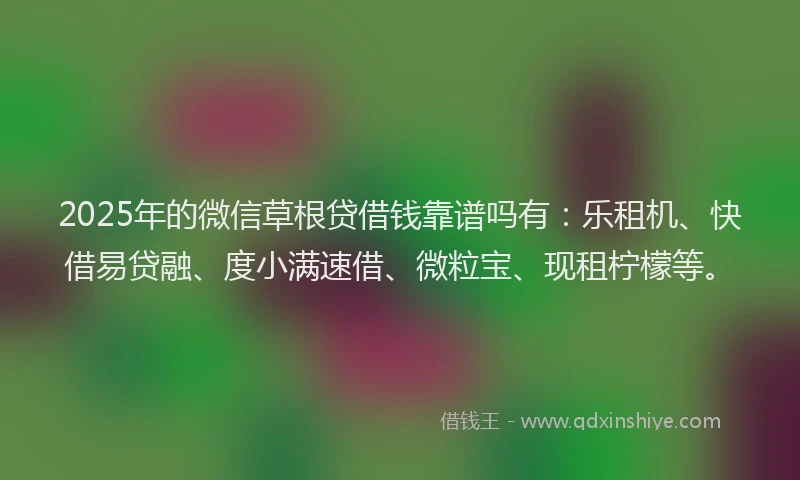 2025年的微信草根贷借钱靠谱吗有：乐租机、快借易贷融、度小满速借、微粒宝、现租柠檬等。