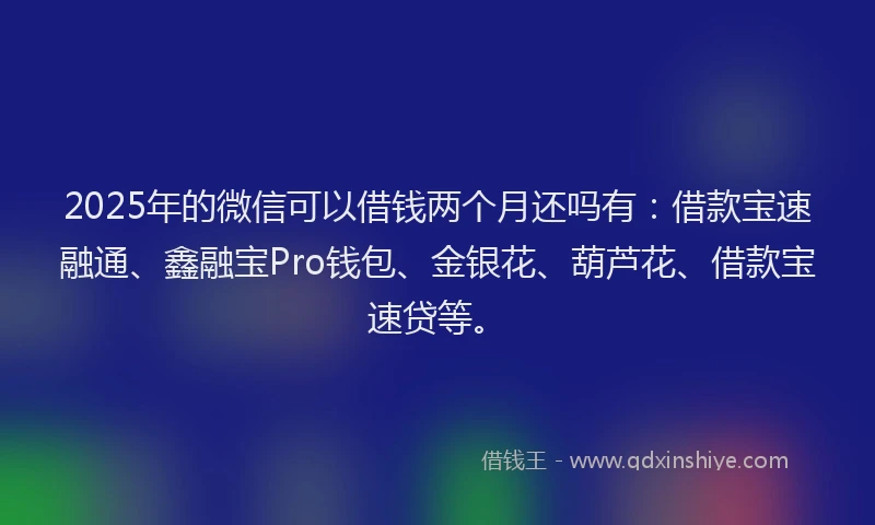 2025年的微信可以借钱两个月还吗有：借款宝速融通、鑫融宝Pro钱包、金银花、葫芦花、借款宝速贷等。