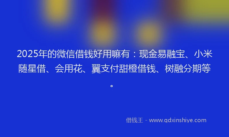 2025年的微信借钱好用嘛有：现金易融宝、小米随星借、会用花、翼支付甜橙借钱、树融分期等。