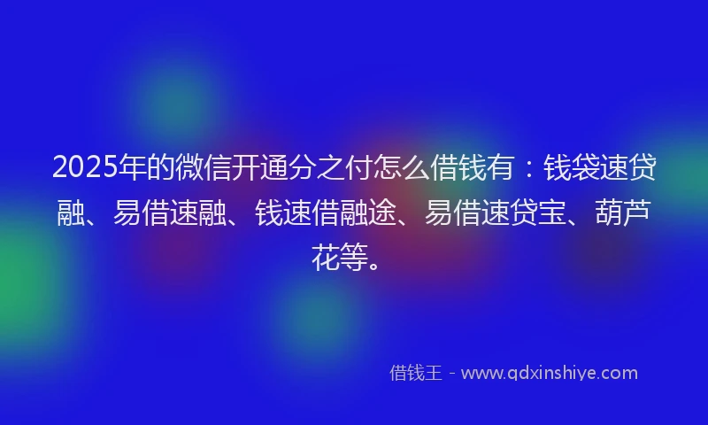 2025年的微信开通分之付怎么借钱有：钱袋速贷融、易借速融、钱速借融途、易借速贷宝、葫芦花等。