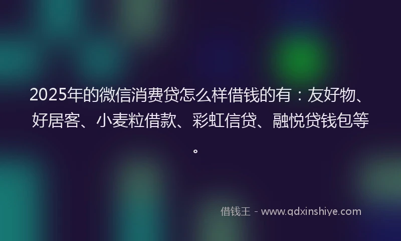 2025年的微信消费贷怎么样借钱的有：友好物、好居客、小麦粒借款、彩虹信贷、融悦贷钱包等。
