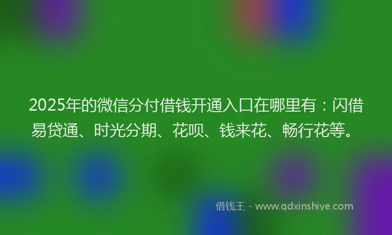 2025年的微信分付借钱开通入口在哪里有：闪借易贷通、时光分期、花呗、钱来花、畅行花等。