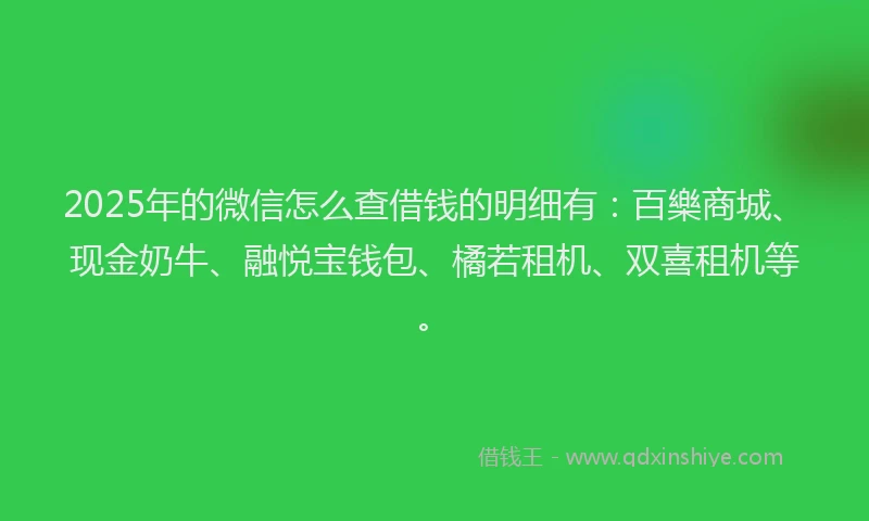 2025年的微信怎么查借钱的明细有：百樂商城、现金奶牛、融悦宝钱包、橘若租机、双喜租机等。