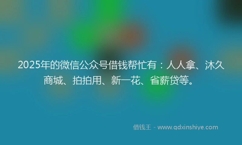 2025年的微信公众号借钱帮忙有：人人拿、沐久商城、拍拍用、新一花、省薪贷等。