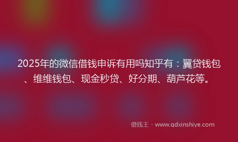 2025年的微信借钱申诉有用吗知乎有：翼贷钱包、维维钱包、现金秒贷、好分期、葫芦花等。