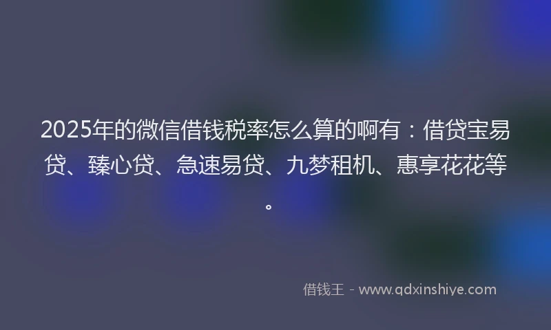 2025年的微信借钱税率怎么算的啊有：借贷宝易贷、臻心贷、急速易贷、九梦租机、惠享花花等。