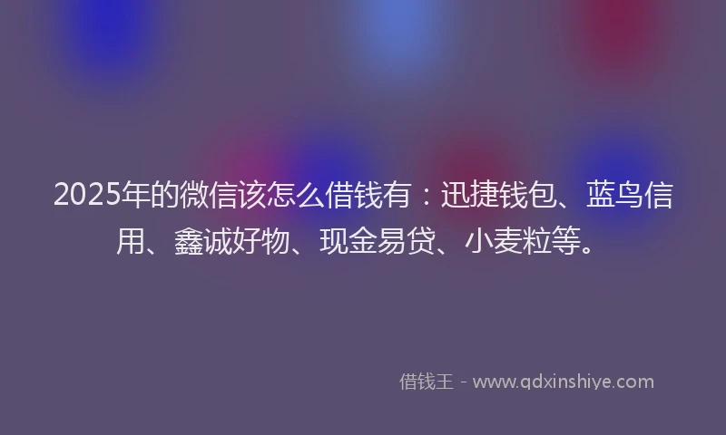 2025年的微信该怎么借钱有：迅捷钱包、蓝鸟信用、鑫诚好物、现金易贷、小麦粒等。