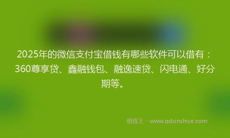 2025年的微信支付宝借钱有哪些软件可以借有：360尊享贷、鑫融钱包、融逸速贷、闪电通、好分期等。