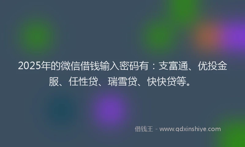 2025年的微信借钱输入密码有：支富通、优投金服、任性贷、瑞雪贷、快快贷等。