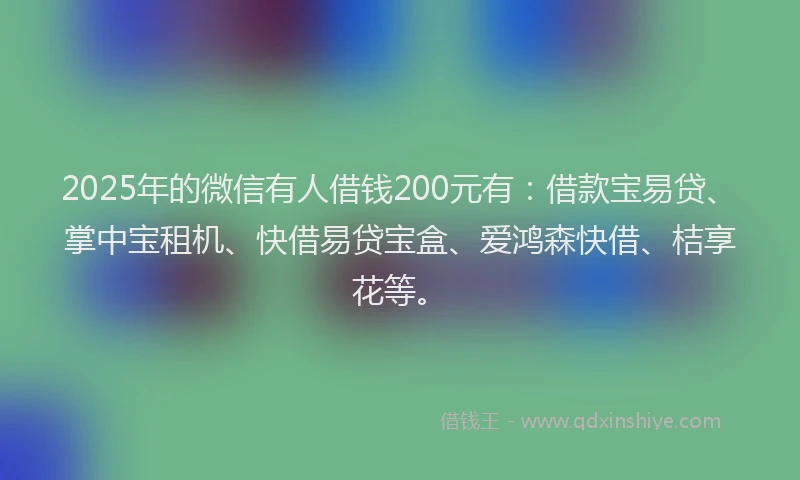 2025年的微信有人借钱200元有：借款宝易贷、掌中宝租机、快借易贷宝盒、爱鸿森快借、桔享花等。