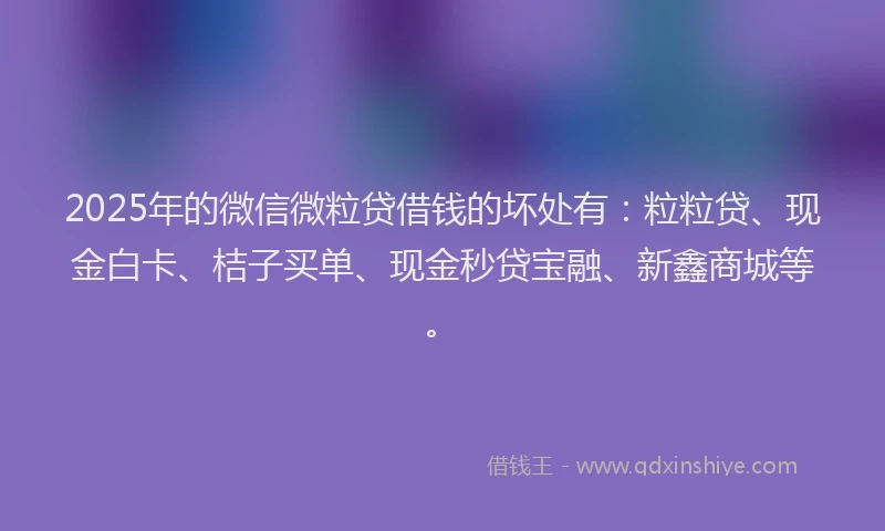 2025年的微信微粒贷借钱的坏处有：粒粒贷、现金白卡、桔子买单、现金秒贷宝融、新鑫商城等。