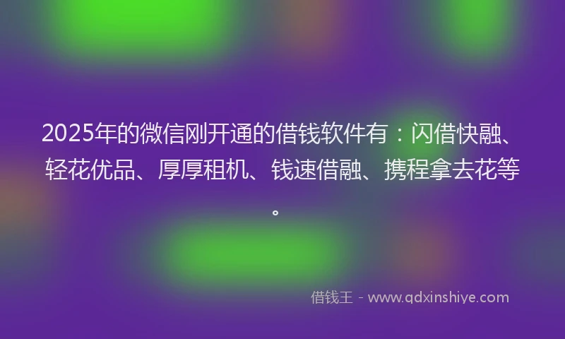 2025年的微信刚开通的借钱软件有：闪借快融、轻花优品、厚厚租机、钱速借融、携程拿去花等。