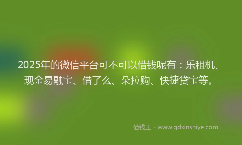 2025年的微信平台可不可以借钱呢有：乐租机、现金易融宝、借了么、朵拉购、快捷贷宝等。