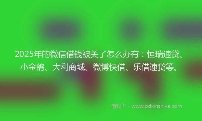 2025年的微信借钱被关了怎么办有：恒瑞速贷、小金鸽、大利商城、微博快借、乐借速贷等。