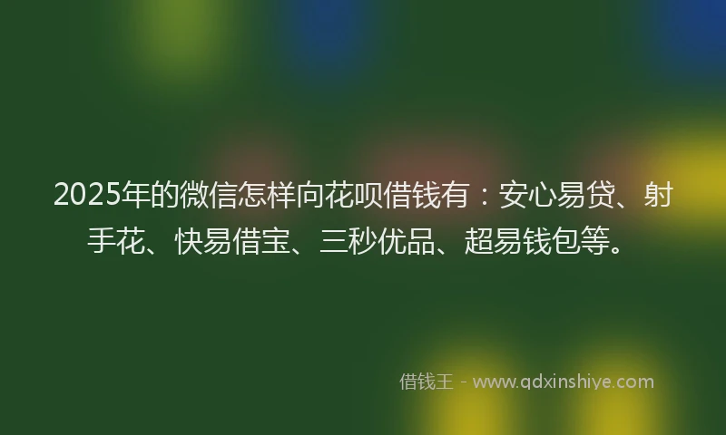 2025年的微信怎样向花呗借钱有：安心易贷、射手花、快易借宝、三秒优品、超易钱包等。