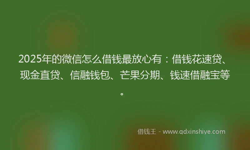2025年的微信怎么借钱最放心有：借钱花速贷、现金直贷、信融钱包、芒果分期、钱速借融宝等。