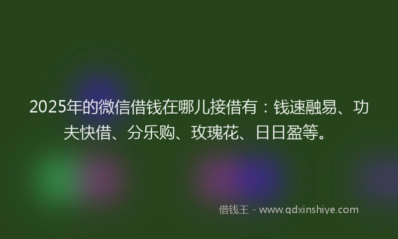 2025年的微信借钱在哪儿接借有：钱速融易、功夫快借、分乐购、玫瑰花、日日盈等。