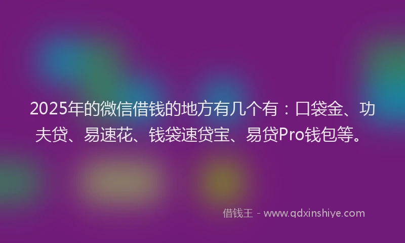 2025年的微信借钱的地方有几个有：口袋金、功夫贷、易速花、钱袋速贷宝、易贷Pro钱包等。