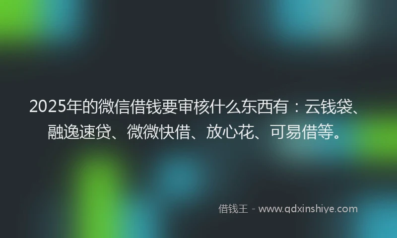 2025年的微信借钱要审核什么东西有：云钱袋、融逸速贷、微微快借、放心花、可易借等。