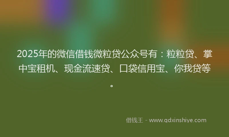 2025年的微信借钱微粒贷公众号有：粒粒贷、掌中宝租机、现金流速贷、口袋信用宝、你我贷等。