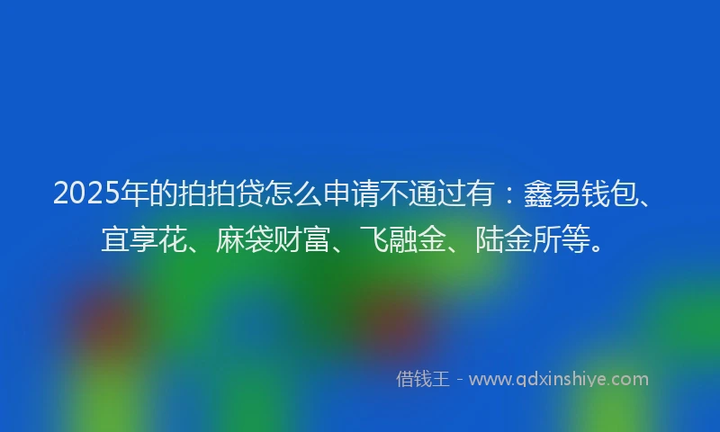 2025年的拍拍贷怎么申请不通过有：鑫易钱包、宜享花、麻袋财富、飞融金、陆金所等。