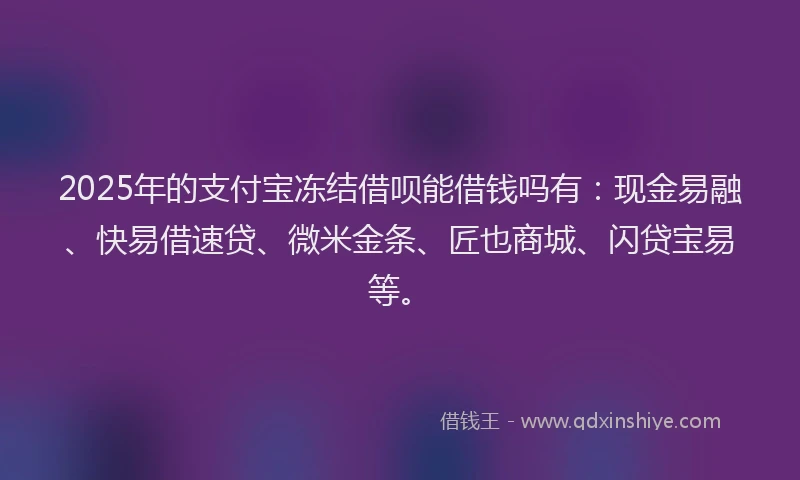 2025年的支付宝冻结借呗能借钱吗有：现金易融、快易借速贷、微米金条、匠也商城、闪贷宝易等。