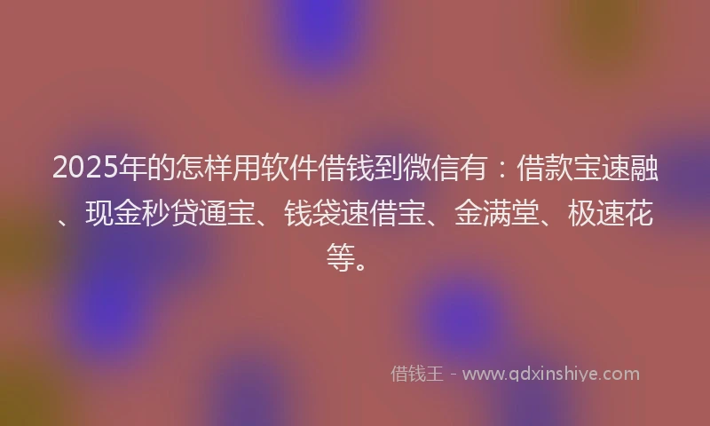 2025年的怎样用软件借钱到微信有：借款宝速融、现金秒贷通宝、钱袋速借宝、金满堂、极速花等。