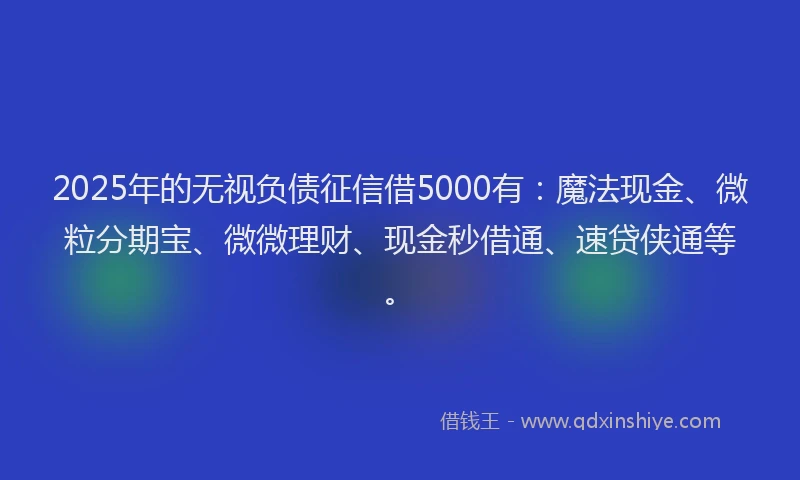 2025年的无视负债征信借5000有：魔法现金、微粒分期宝、微微理财、现金秒借通、速贷侠通等。