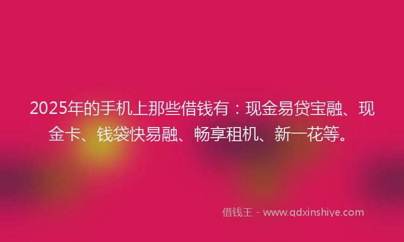 2025年的手机上那些借钱有：现金易贷宝融、现金卡、钱袋快易融、畅享租机、新一花等。