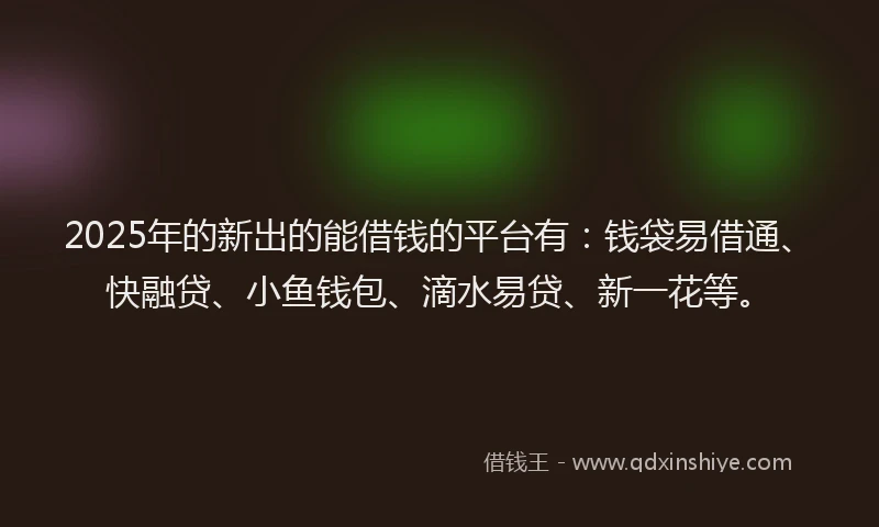 2025年的新出的能借钱的平台有：钱袋易借通、快融贷、小鱼钱包、滴水易贷、新一花等。