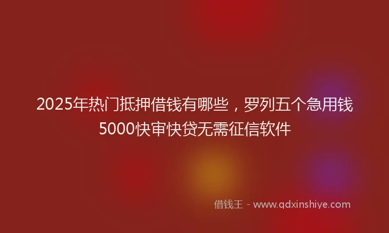 2025年热门抵押借钱有哪些，罗列五个急用钱5000快审快贷无需征信软件