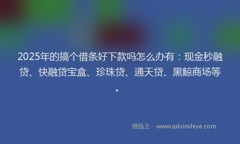 2025年的搞个借条好下款吗怎么办有：现金秒融贷、快融贷宝盒、珍珠贷、通天贷、黑鲸商场等。