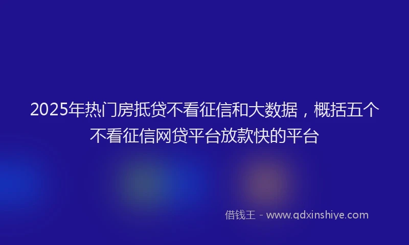 2025年热门房抵贷不看征信和大数据，概括五个不看征信网贷平台放款快的平台
