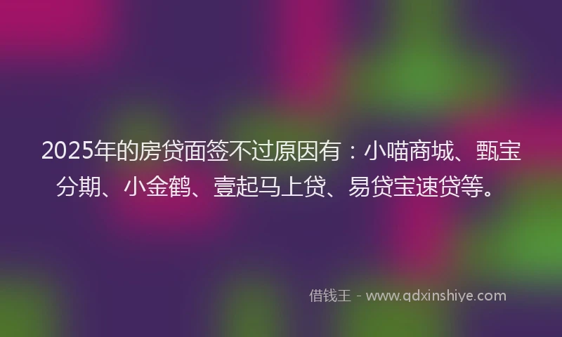 2025年的房贷面签不过原因有：小喵商城、甄宝分期、小金鹤、壹起马上贷、易贷宝速贷等。