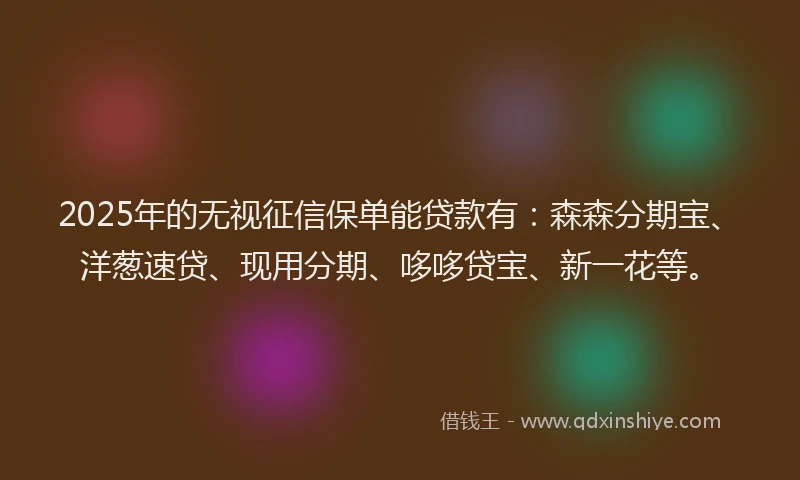 2025年的无视征信保单能贷款有：森森分期宝、洋葱速贷、现用分期、哆哆贷宝、新一花等。