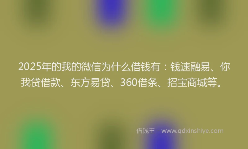 2025年的我的微信为什么借钱有：钱速融易、你我贷借款、东方易贷、360借条、招宝商城等。