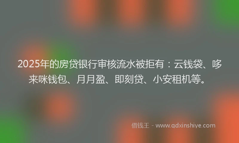 2025年的房贷银行审核流水被拒有：云钱袋、哆来咪钱包、月月盈、即刻贷、小安租机等。