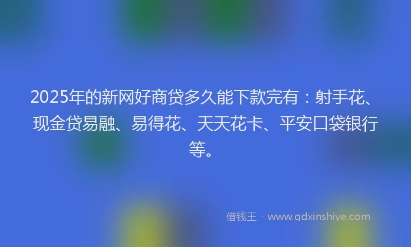 2025年的新网好商贷多久能下款完有：射手花、现金贷易融、易得花、天天花卡、平安口袋银行等。