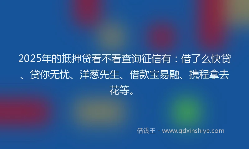 2025年的抵押贷看不看查询征信有：借了么快贷、贷你无忧、洋葱先生、借款宝易融、携程拿去花等。