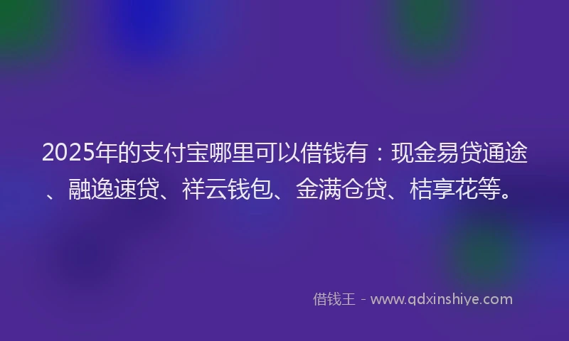 2025年的支付宝哪里可以借钱有：现金易贷通途、融逸速贷、祥云钱包、金满仓贷、桔享花等。
