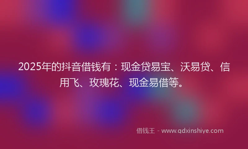 2025年的抖音借钱有：现金贷易宝、沃易贷、信用飞、玫瑰花、现金易借等。