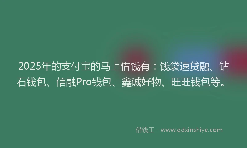 2025年的支付宝的马上借钱有：钱袋速贷融、钻石钱包、信融Pro钱包、鑫诚好物、旺旺钱包等。