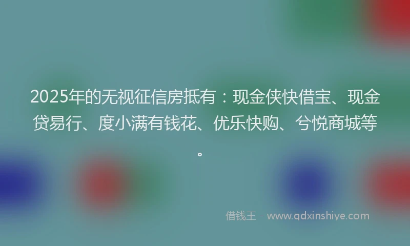 2025年的无视征信房抵有：现金侠快借宝、现金贷易行、度小满有钱花、优乐快购、兮悦商城等。