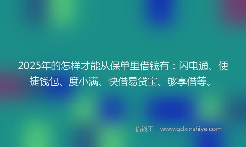 2025年的怎样才能从保单里借钱有：闪电通、便捷钱包、度小满、快借易贷宝、够享借等。